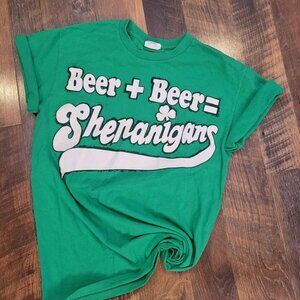 St Patricks Day Beer Shenanigans Graphic T-Shirt Green‎ Mens Large Shamrock Tee